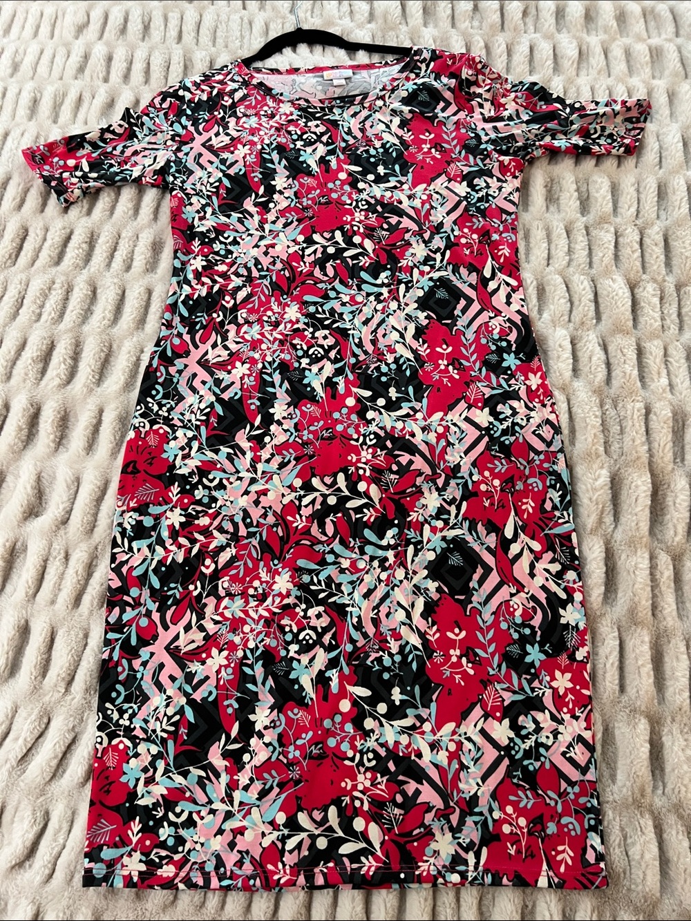 LuLaRoe Julia Red, Pink & Black Floral Midi Dress